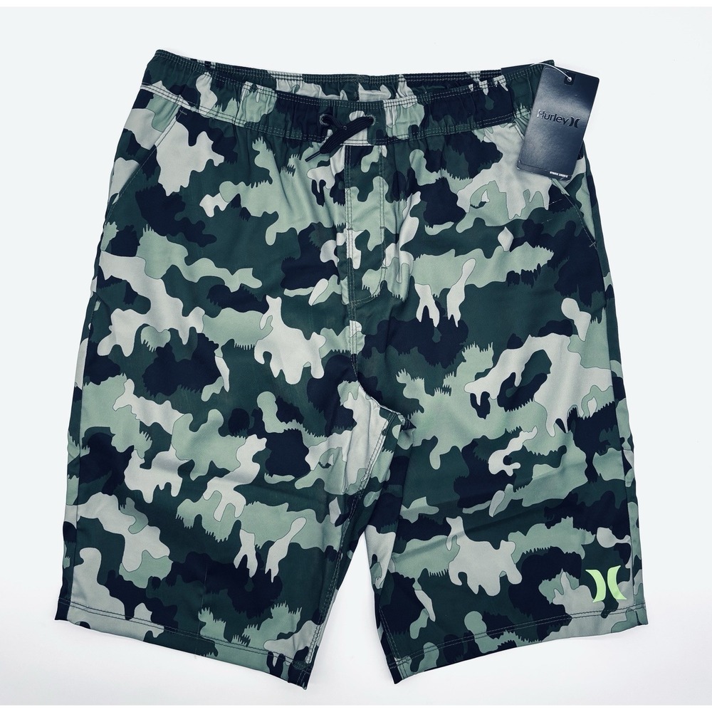 Hurley Hybrid Elastic Waist Camo Board Shorts Boys Youth Size XL Green NWT